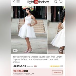 Square Neck Knee Length Organza Taffeta Little White Dress With Lace